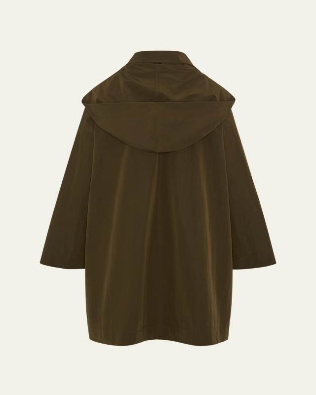 Smaller-Front Larger-Back High-Neck Coat With Button Away Hood (Long Plus Length)
